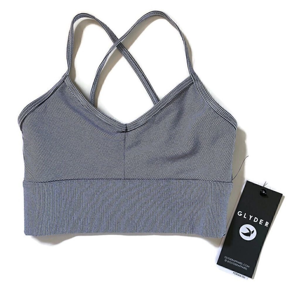 NWT Glyder Black White Pinstripe Sports Bra Size XS